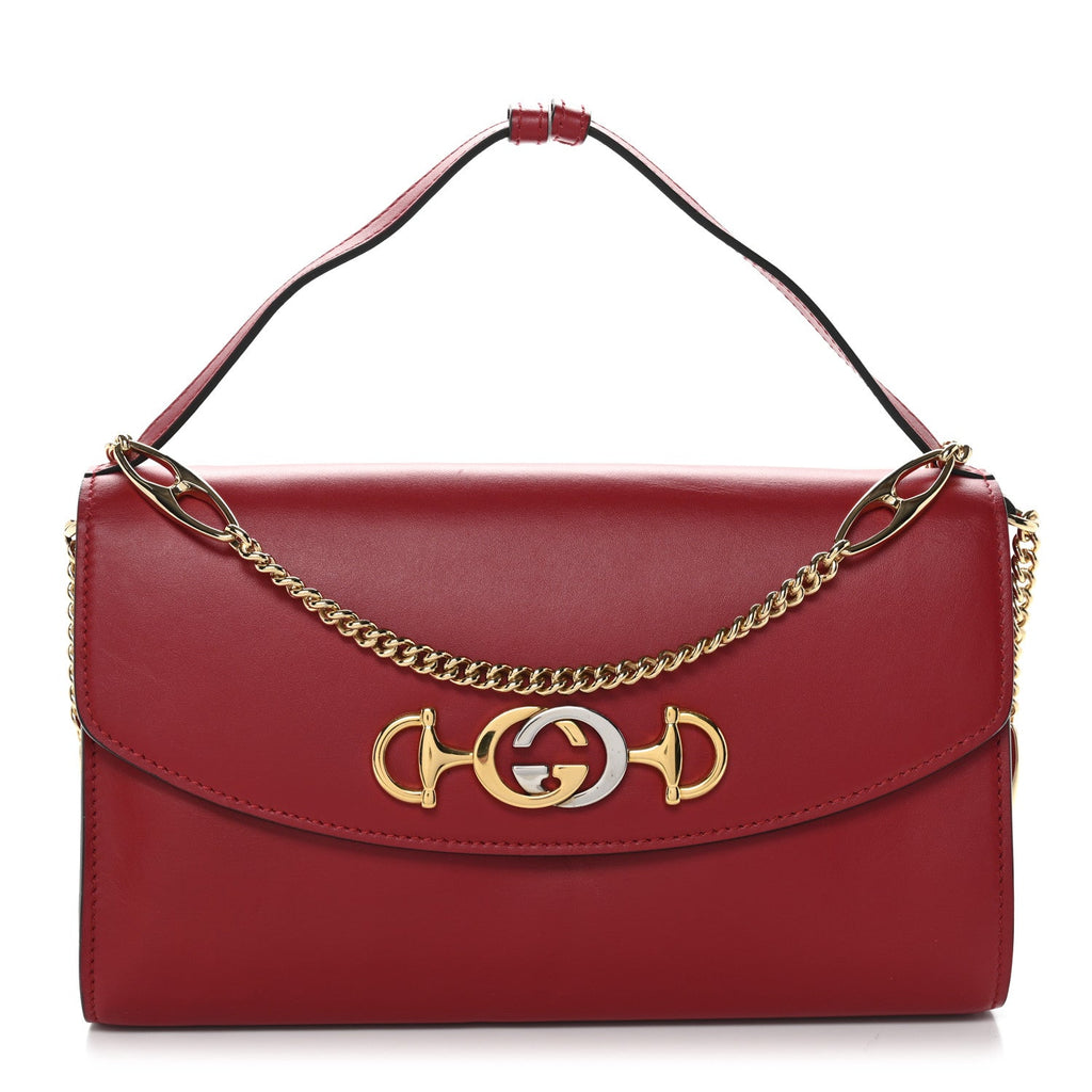 Gucci Smooth Calfskin Small Zumi Top Handle Shoulder Bag Hibiscus Red