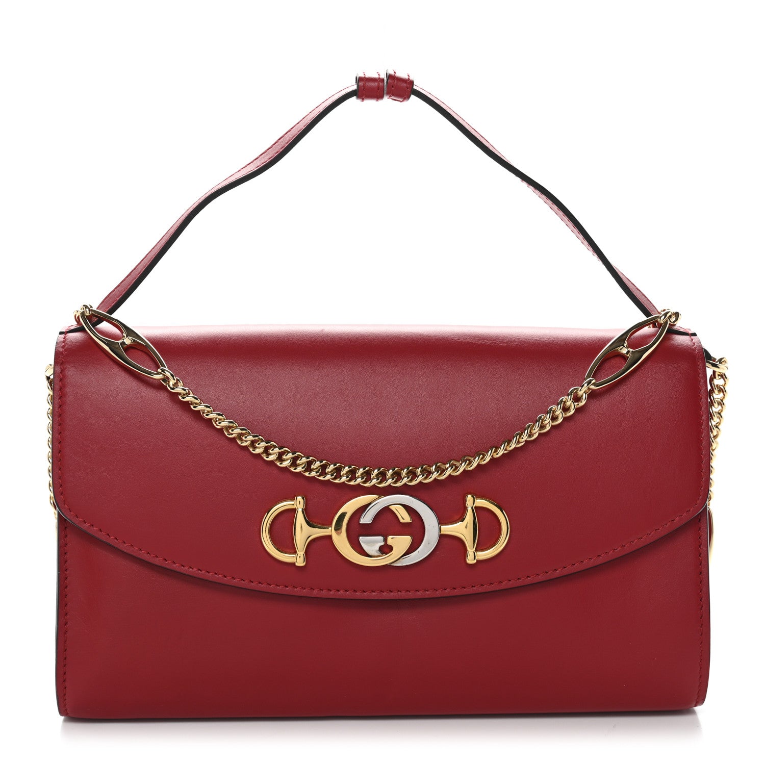 Gucci Smooth Calfskin Small Zumi Top Handle Shoulder Bag Hibiscus Red