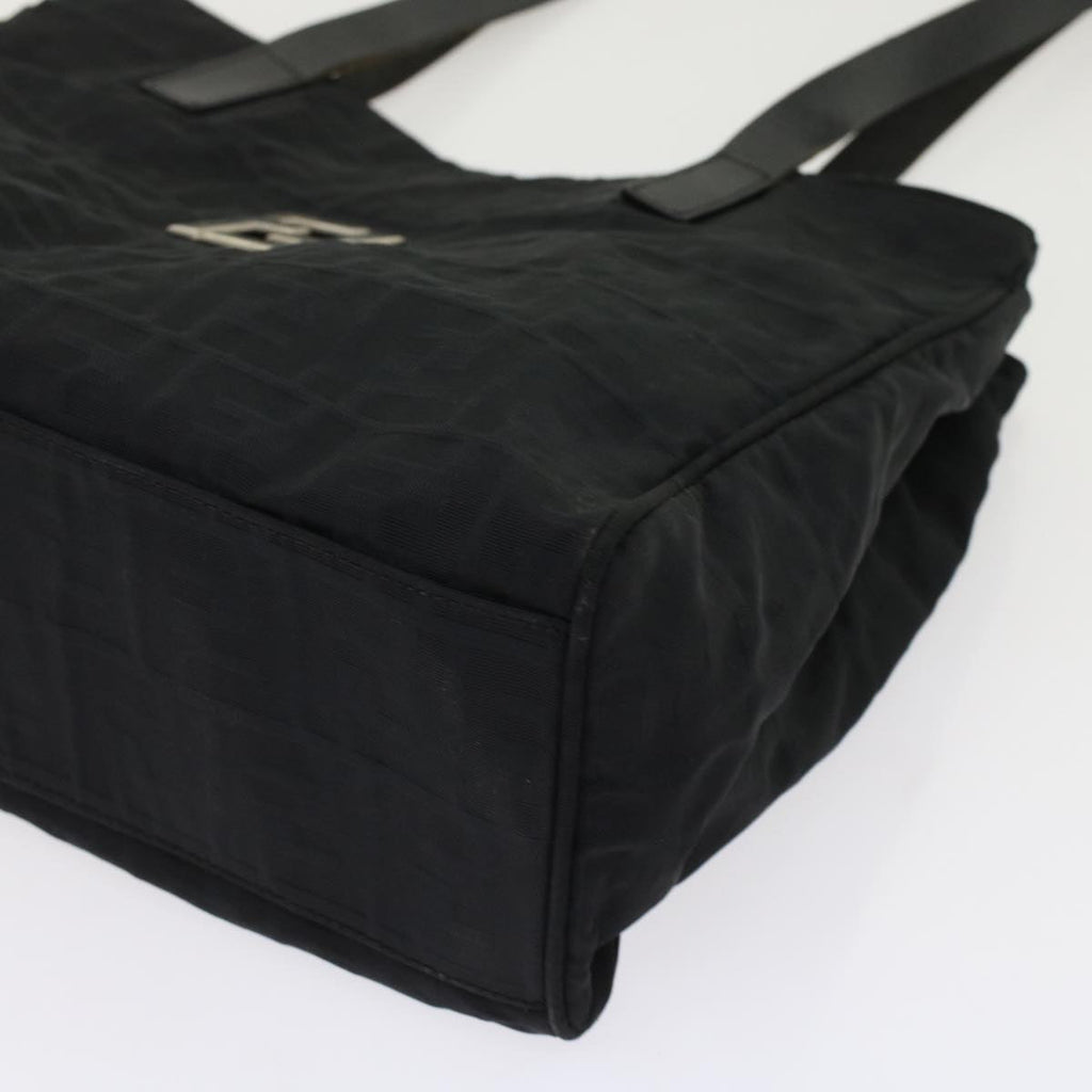 FENDI Zucca Canvas Shoulder Bag Nylon Leather Black Auth 49326