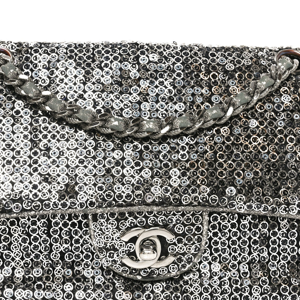 Chanel Sequin Medium Single Flap Dark Silver