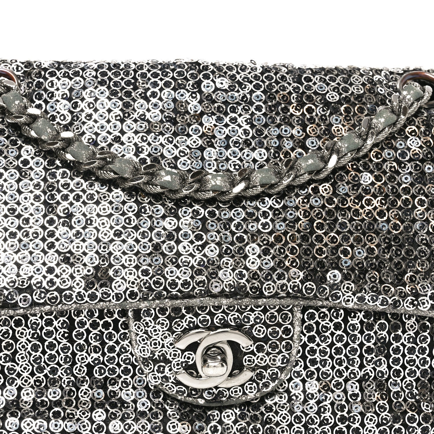 Chanel Sequin Medium Single Flap Dark Silver