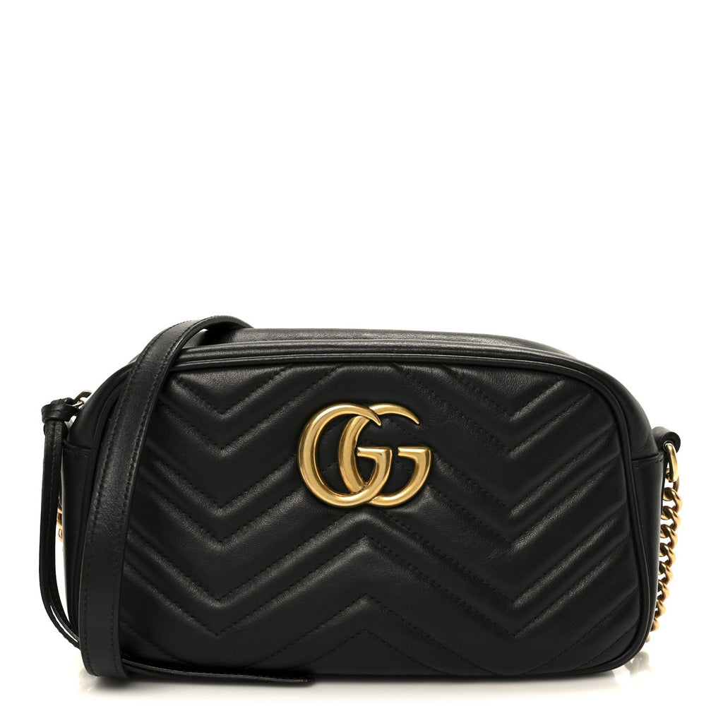 Gucci Calfskin Matelasse Small GG Marmont Chain Shoulder Bag Black