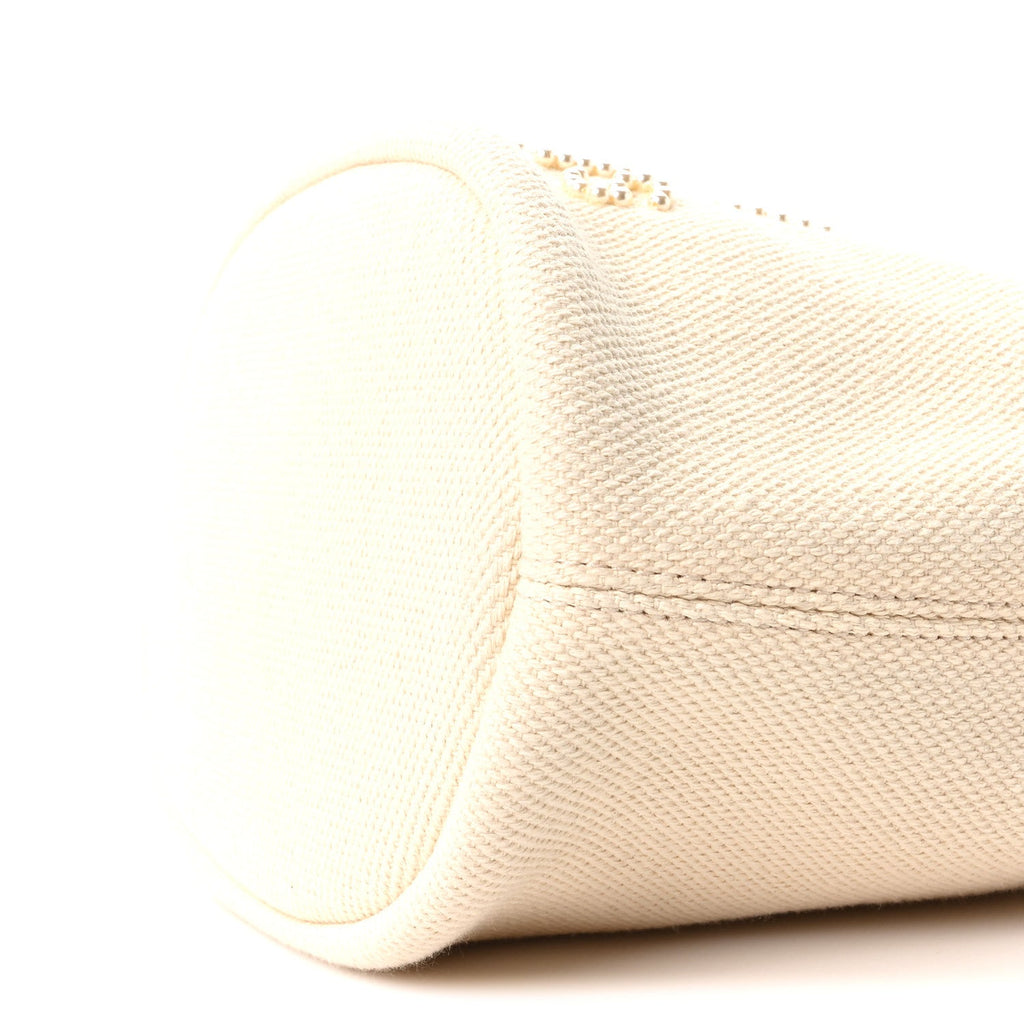 Chanel Canvas Pearl Deauville Drawstring Bucket Bag Ecru Beige