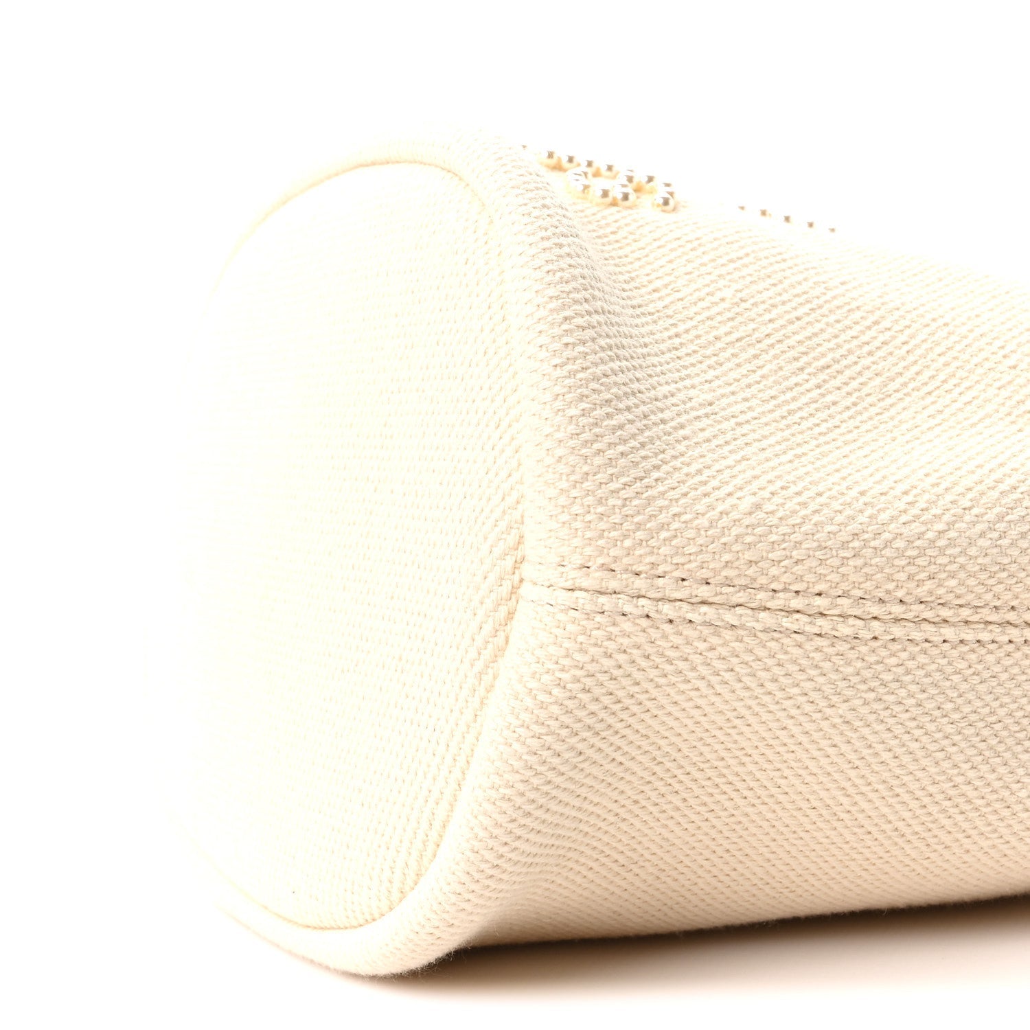 Chanel Canvas Pearl Deauville Drawstring Bucket Bag Ecru Beige