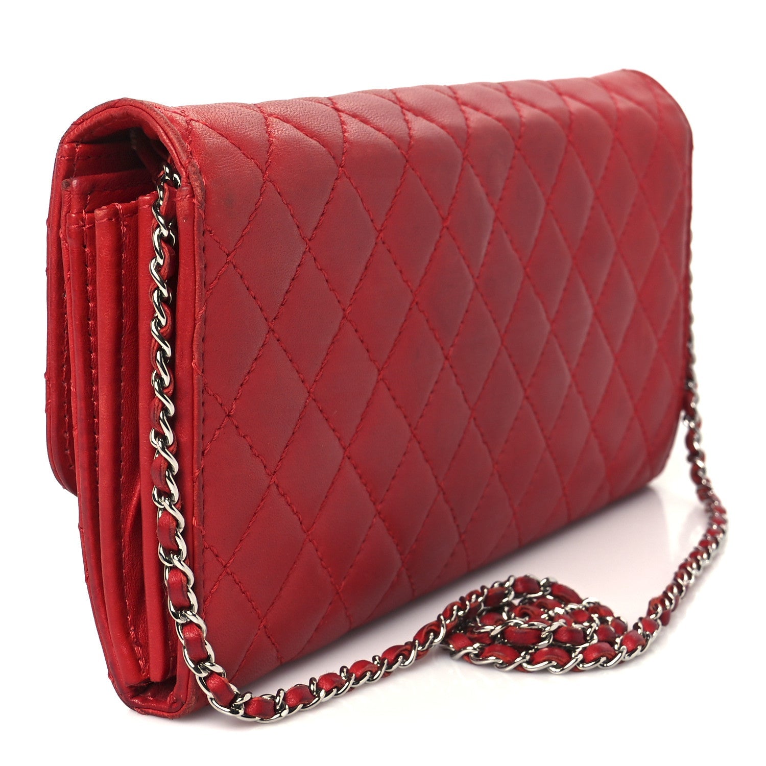 Chanel Lambskin Quilted Chain Clutch Flap Red
