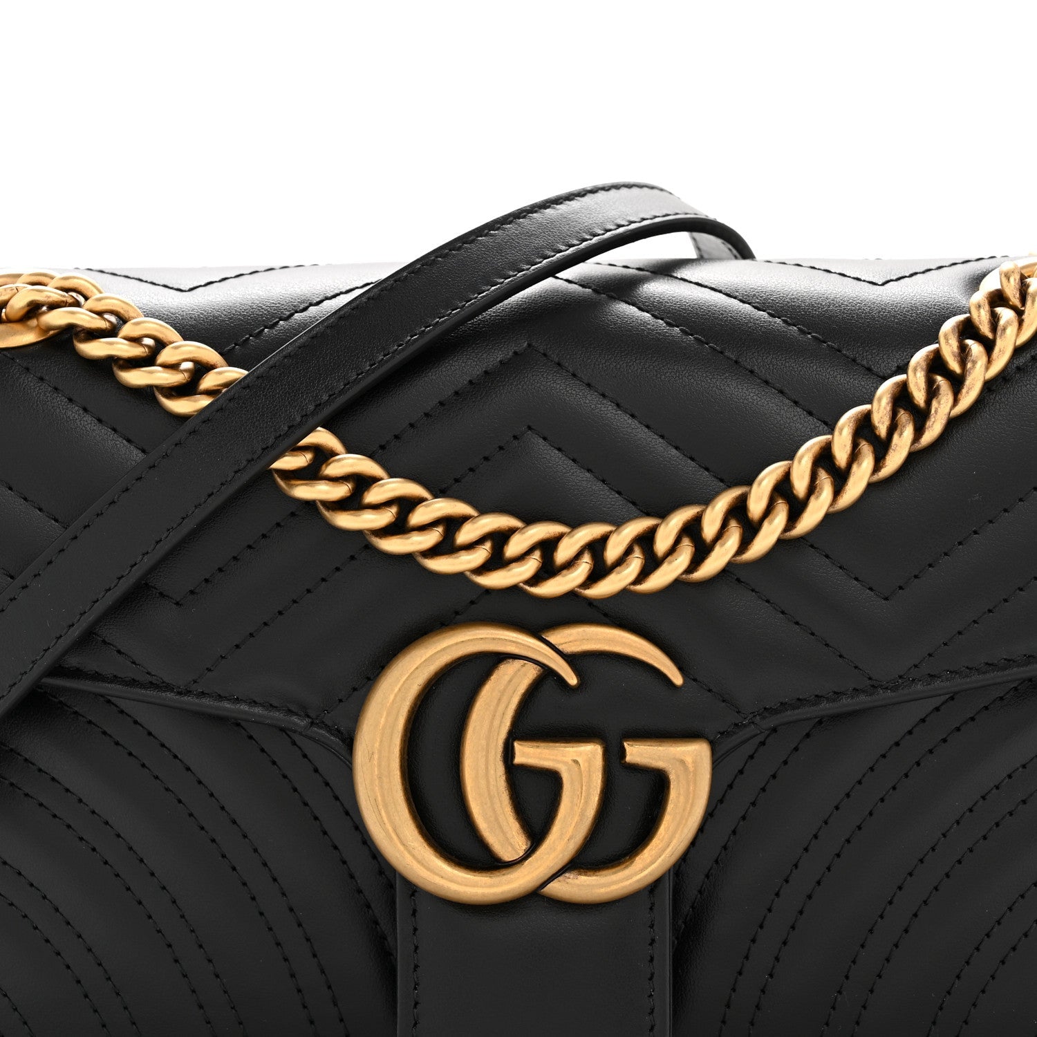 Gucci Calfskin Matelasse Small GG Marmont Shoulder Bag Black