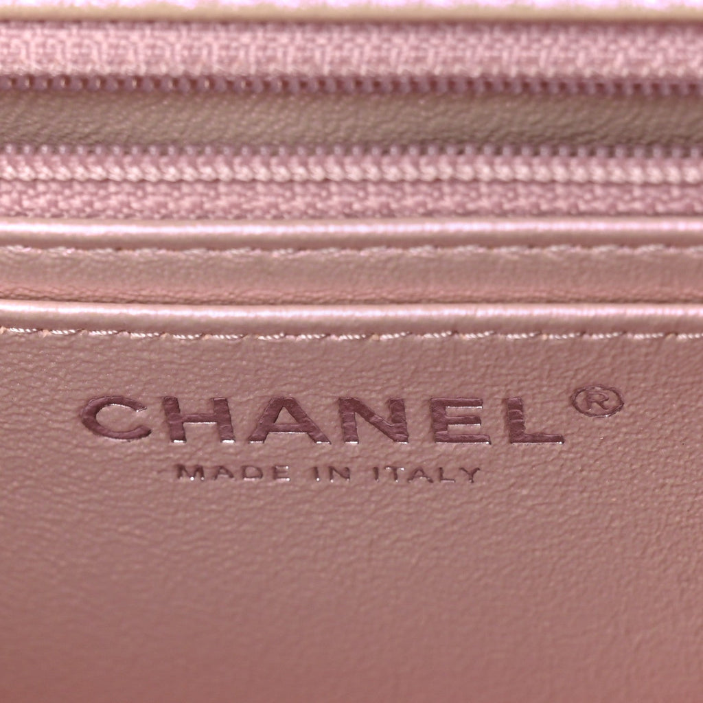 Chanel Iridescent Calfskin Quilted Mini Rectangular Flap Pink