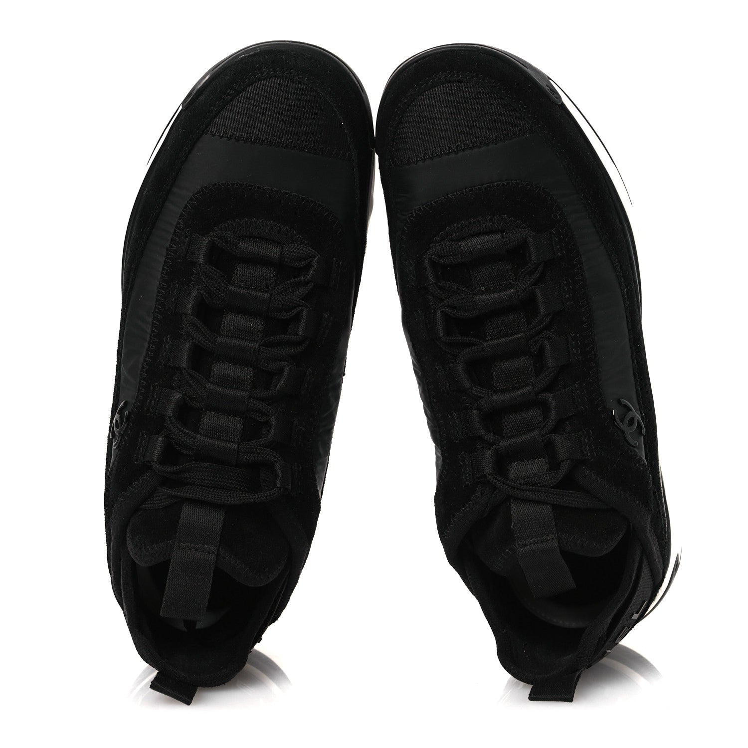 Chanel Velvet Calfskin Mixed Fibers CC Sneakers 37 Black