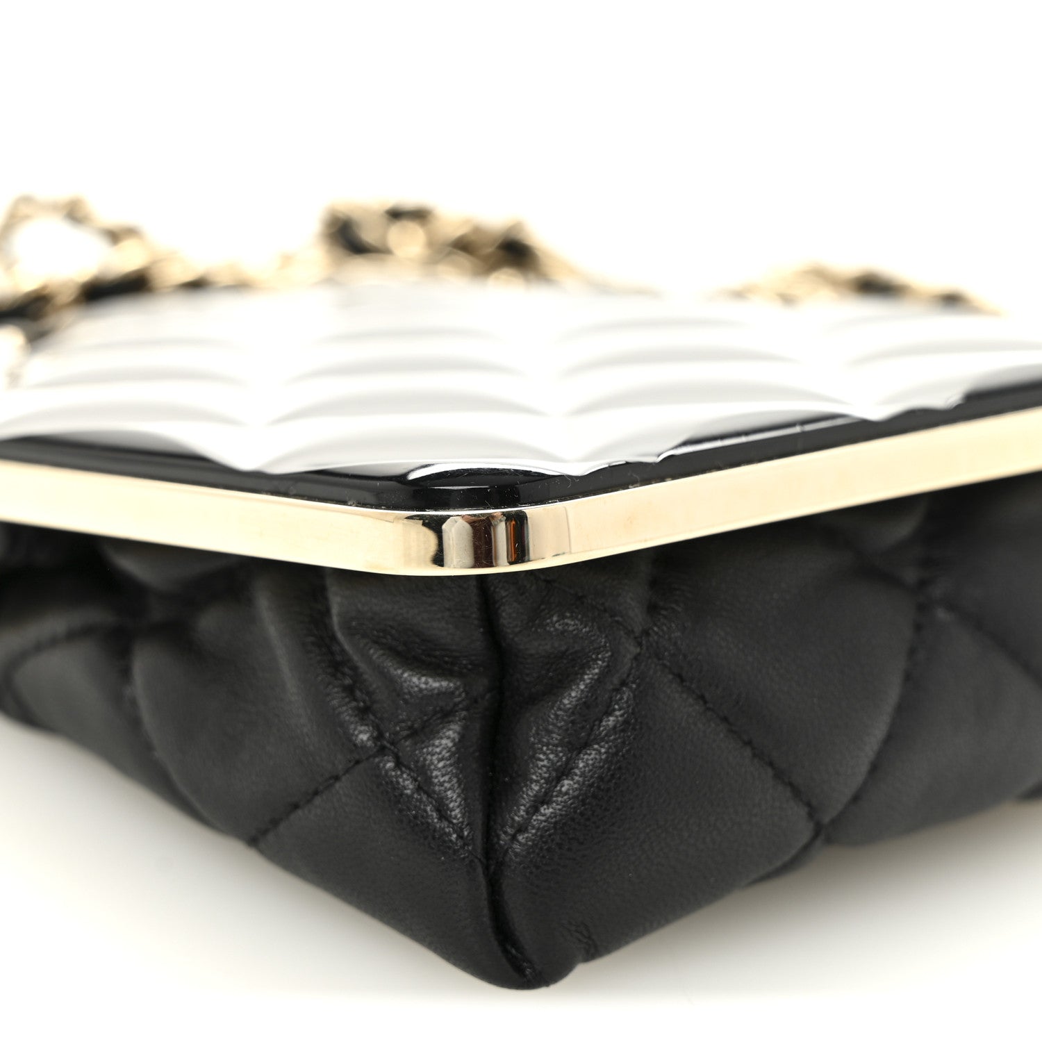 Chanel Lambskin Plexi Quilted CC Evening Clutch With Chain Black