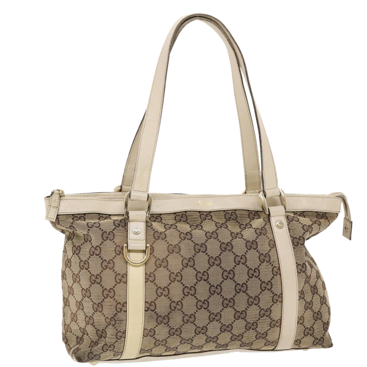 GUCCI GG Canvas Shoulder Bag Leather Beige 141470  49445