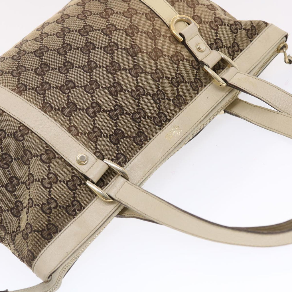 GUCCI GG Canvas Shoulder Bag Leather Beige 141470  49445