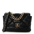 Chanel Shiny Goatskin Quilted Large Chanel 19 Flap Black
