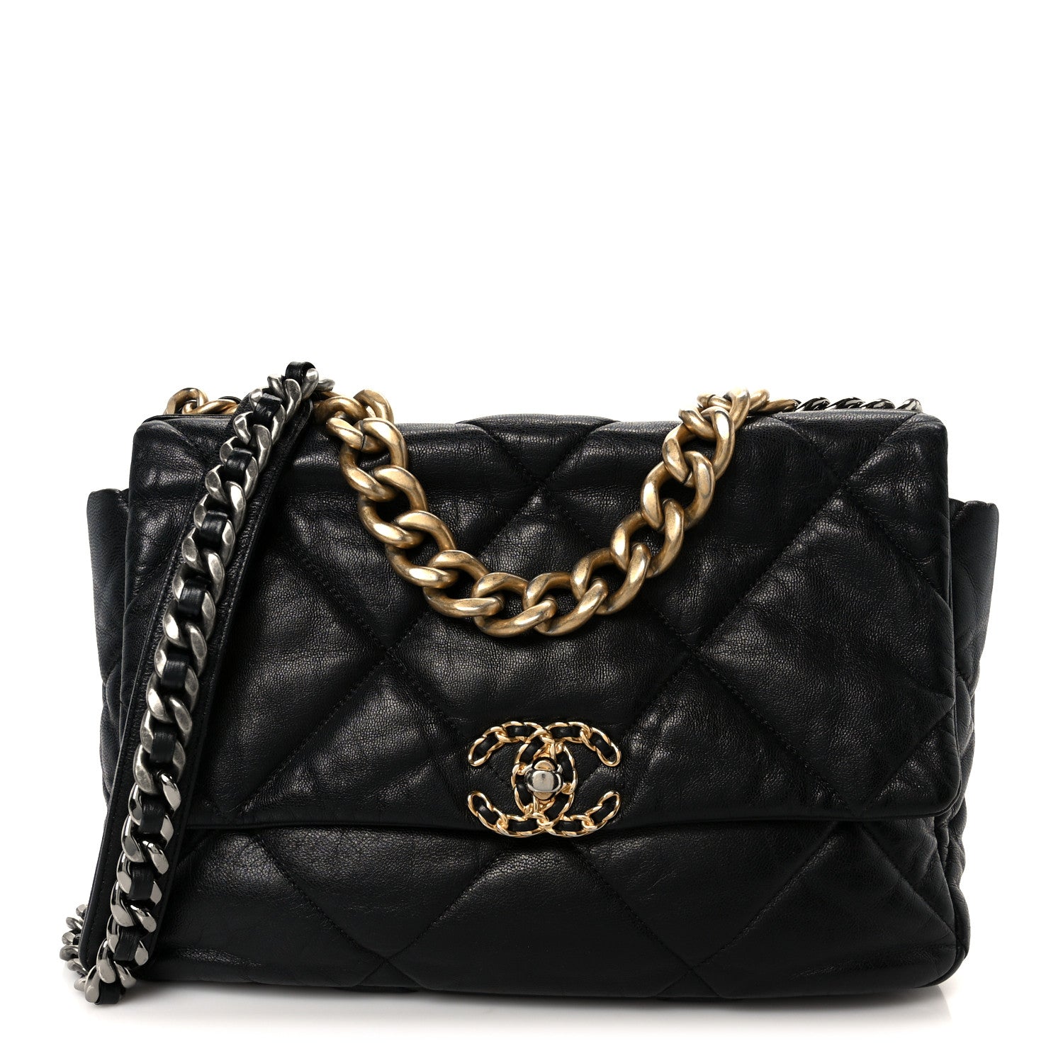Chanel Shiny Goatskin Quilted Large Chanel 19 Flap Black