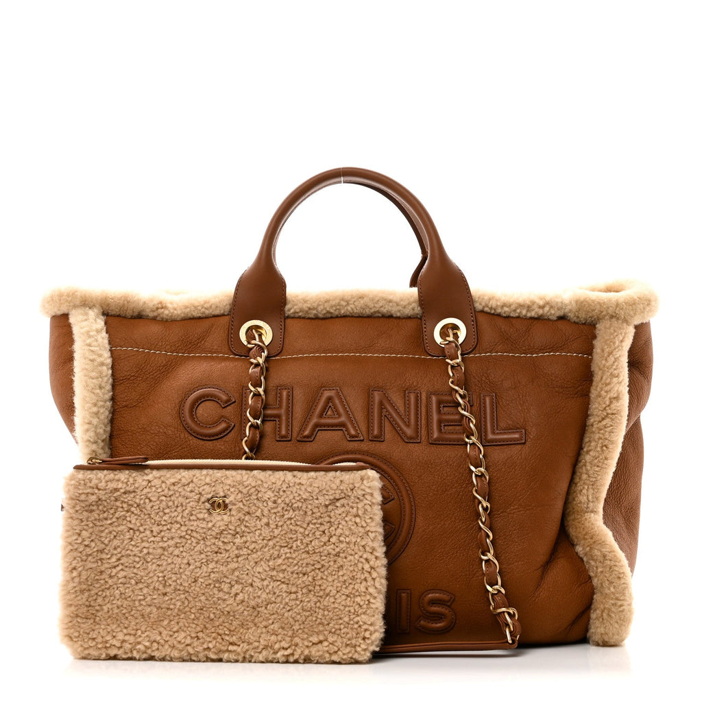 Chanel Lambskin Shearling Medium Deauville Tote Brown