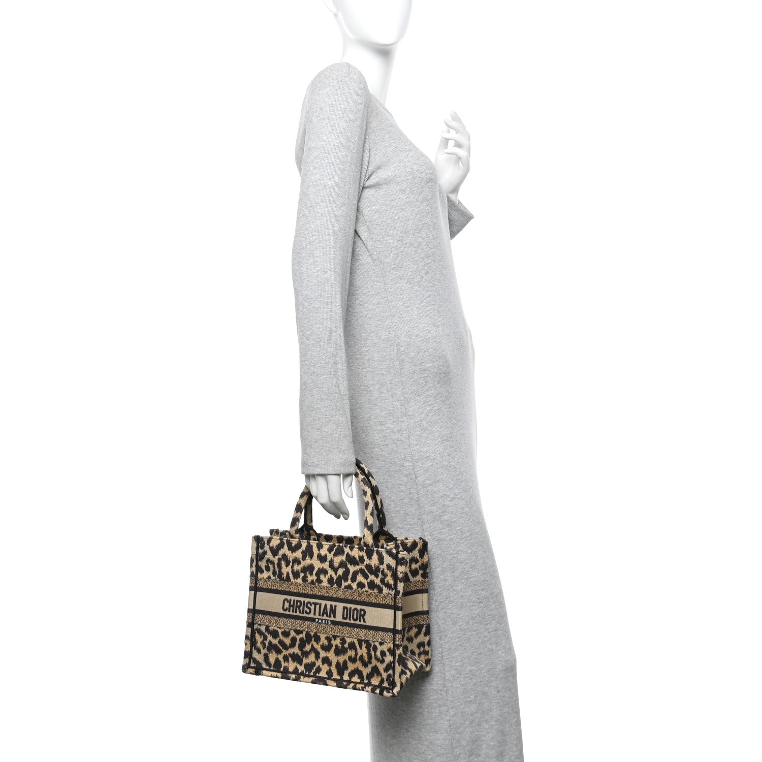 Christian Dior Canvas Mizza Embroidered Small Leopard Book Tote Beige