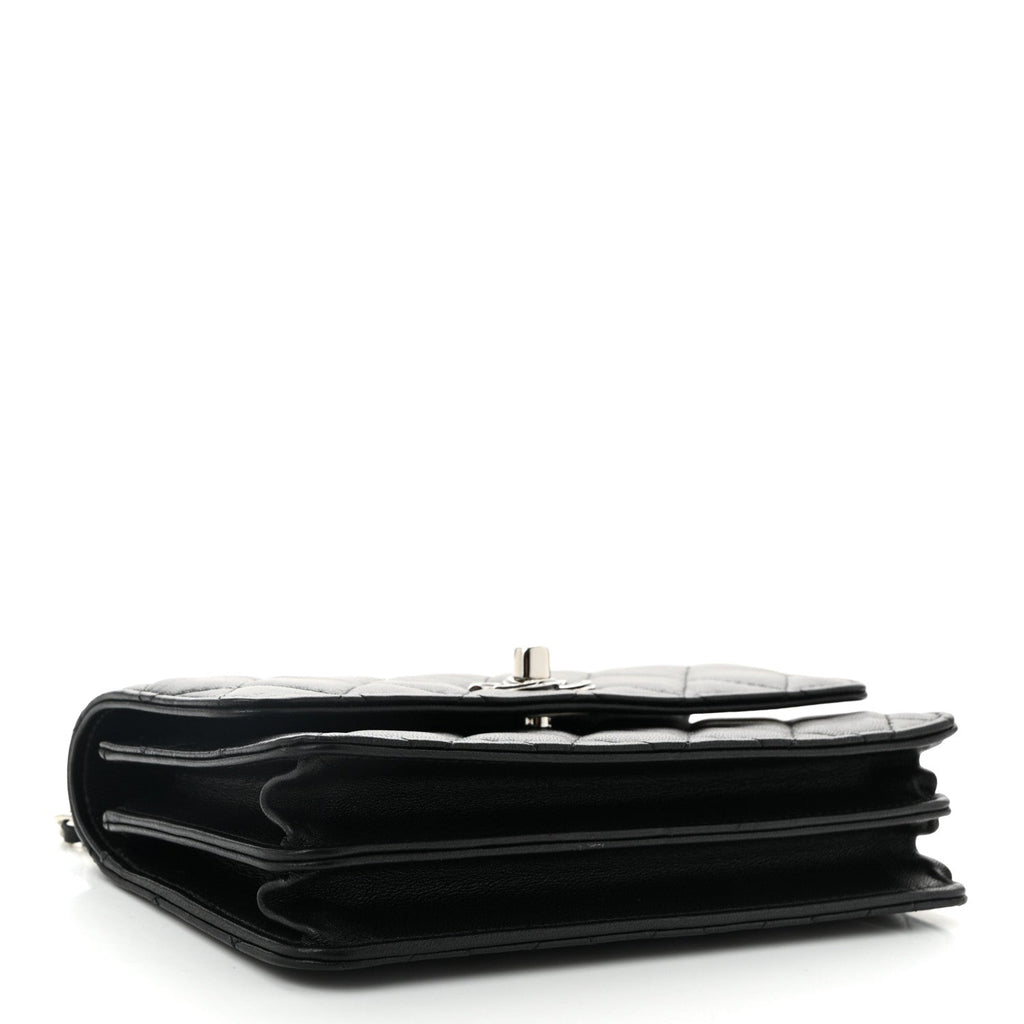 Chanel Lambskin Quilted Metal Top Handle Crossbody Flap Black