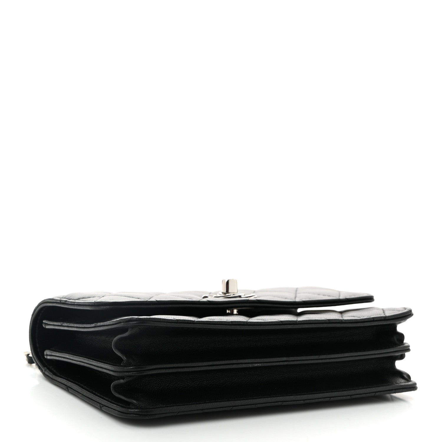 Chanel Lambskin Quilted Metal Top Handle Crossbody Flap Black