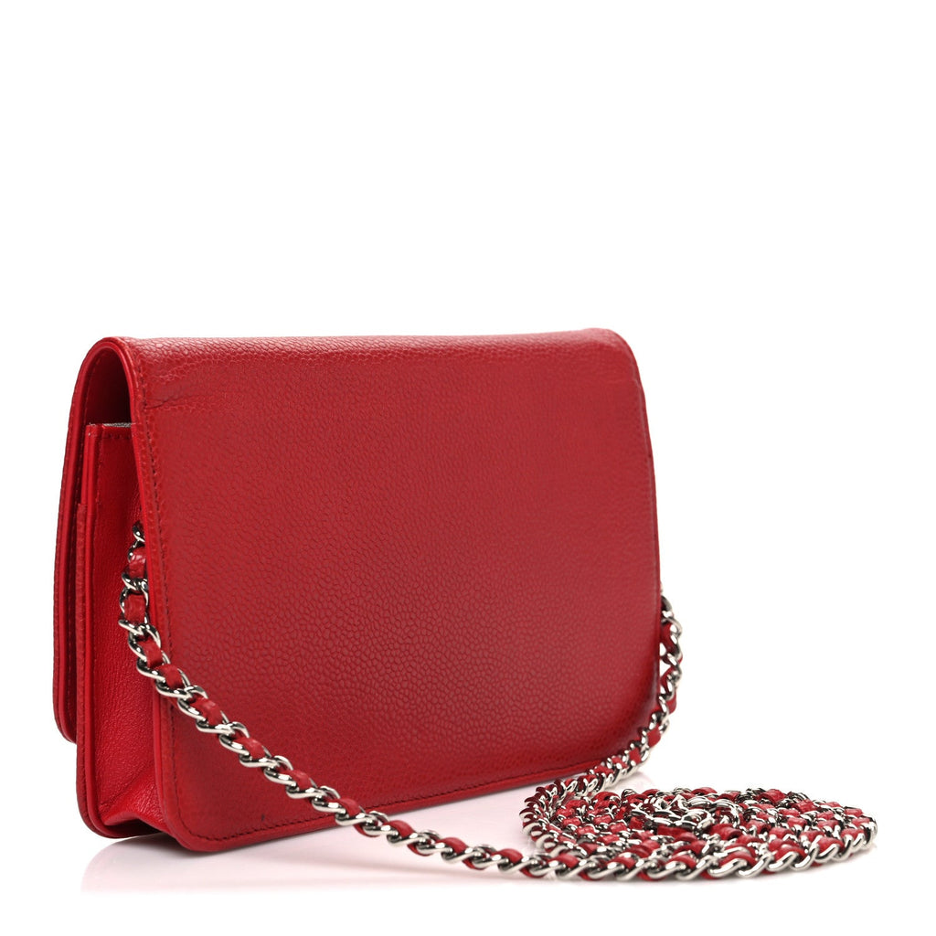 Chanel Caviar Timeless CC Wallet on Chain WOC Red