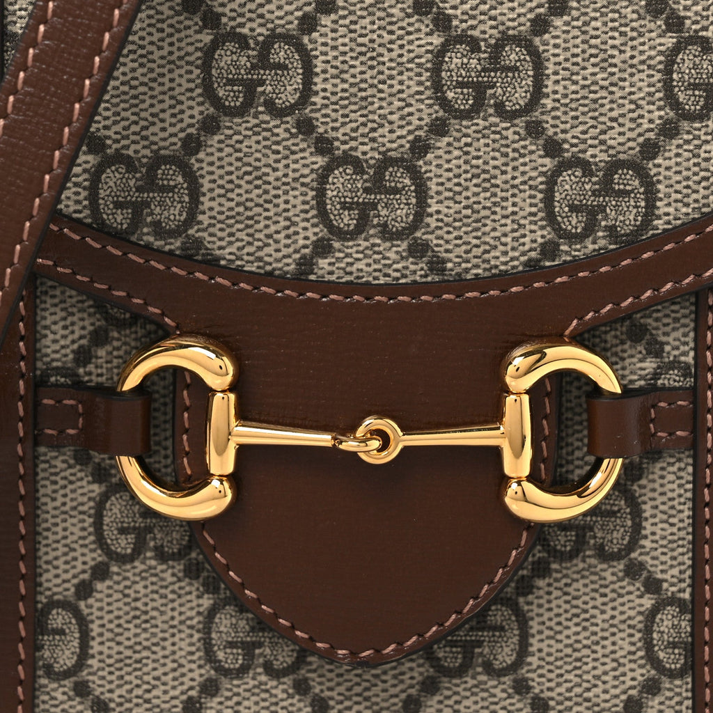 Gucci GG Supreme Monogram Mini Horsebit 1955 Crossbody Bag Beige Brown Sugar