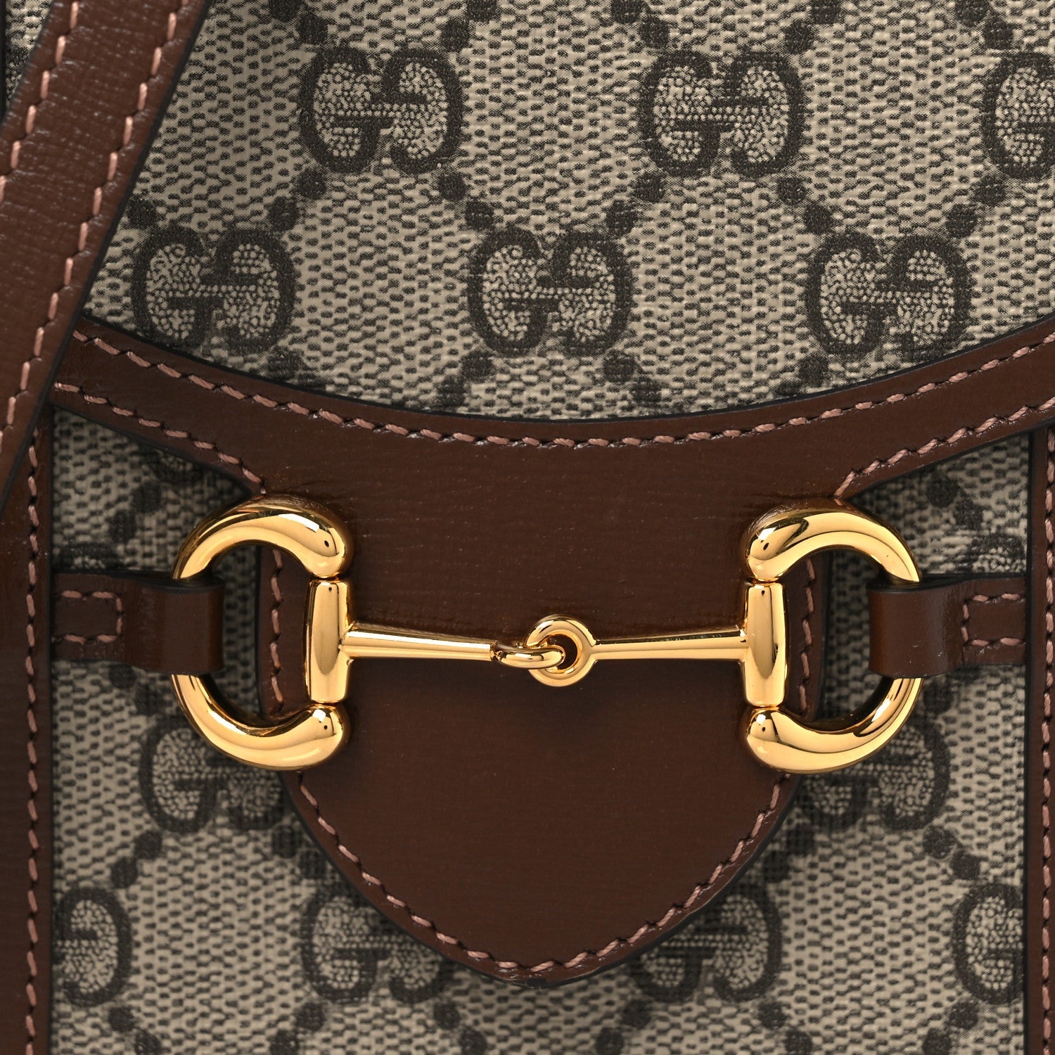 Gucci GG Supreme Monogram Mini Horsebit 1955 Crossbody Bag Beige Brown Sugar