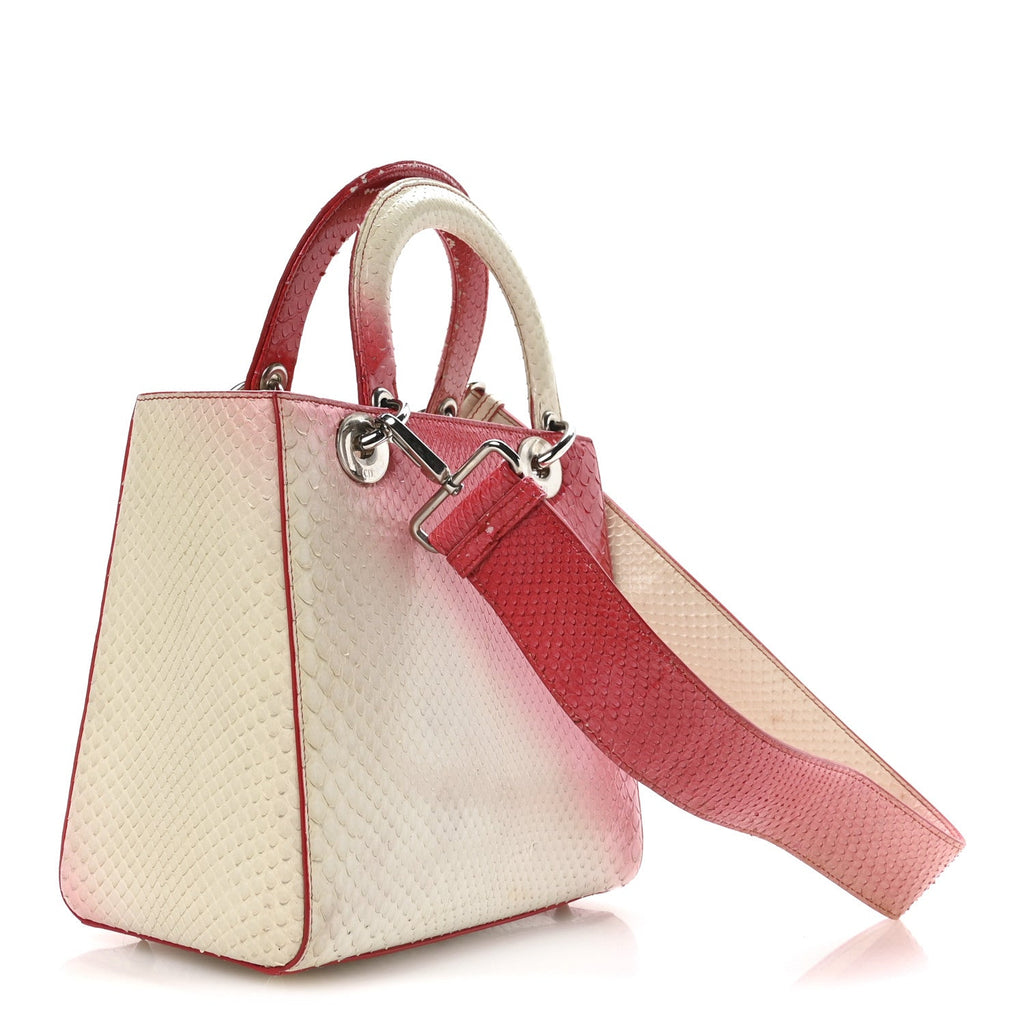 Christian Dior Snakeskin Ombre Medium Lady Dior Red White