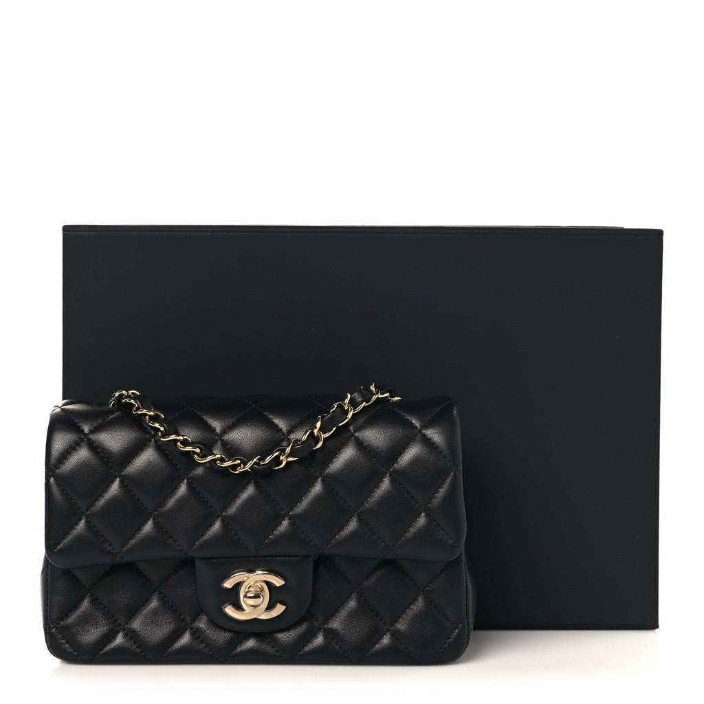 Chanel Lambskin Quilted Mini Rectangular Flap Black