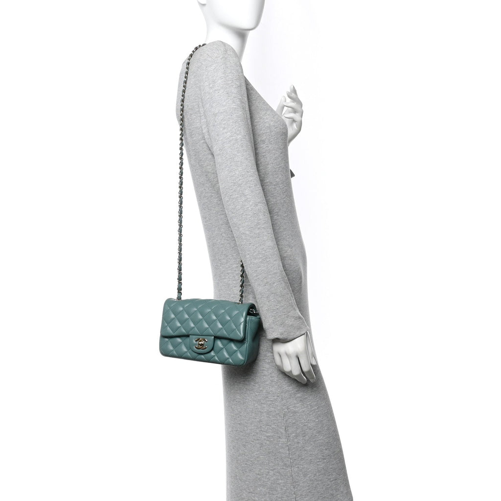 Chanel Lambskin Quilted Mini Rectangular Flap Green