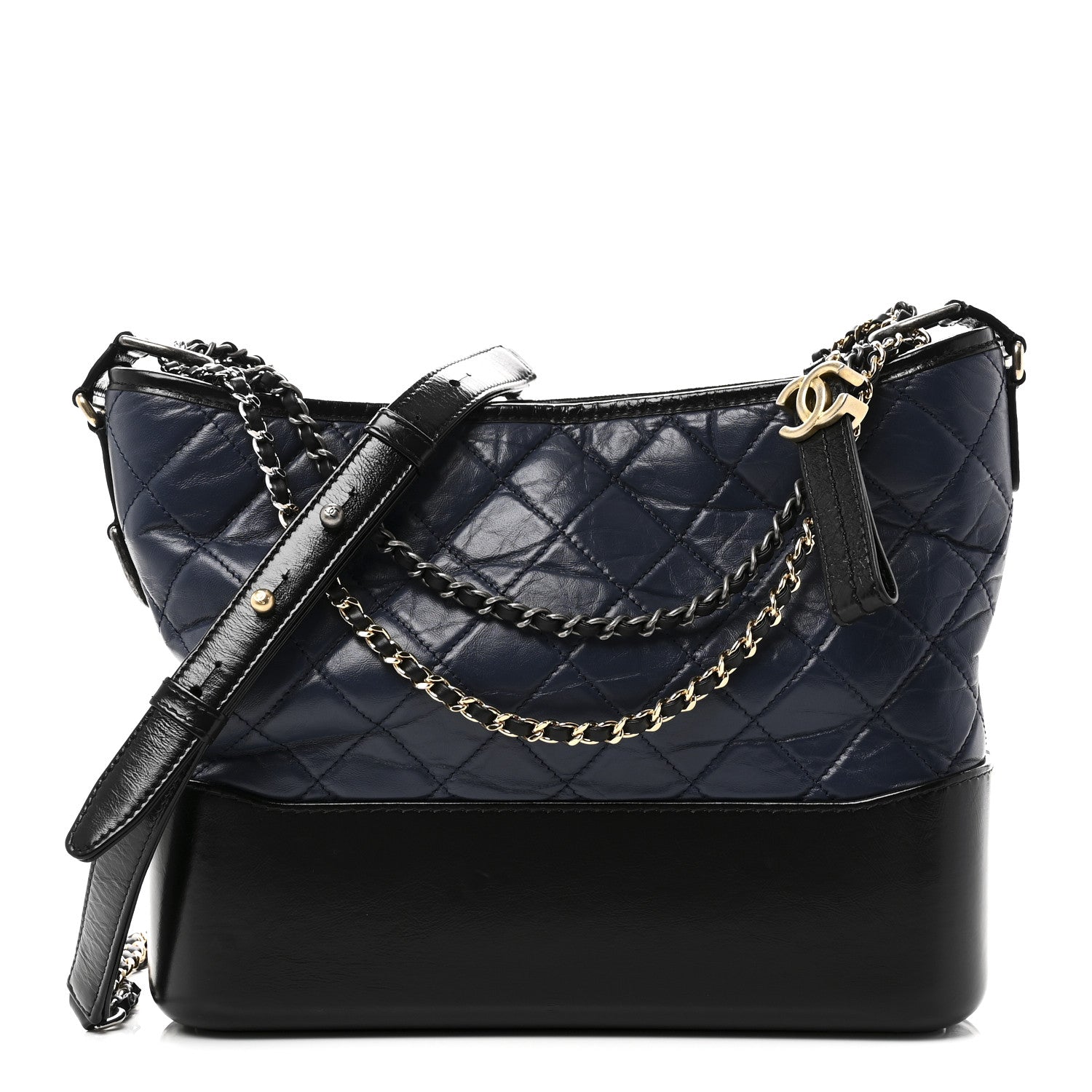 Chanel Aged Calfskin Quilted Medium Gabrielle Hobo Navy Black