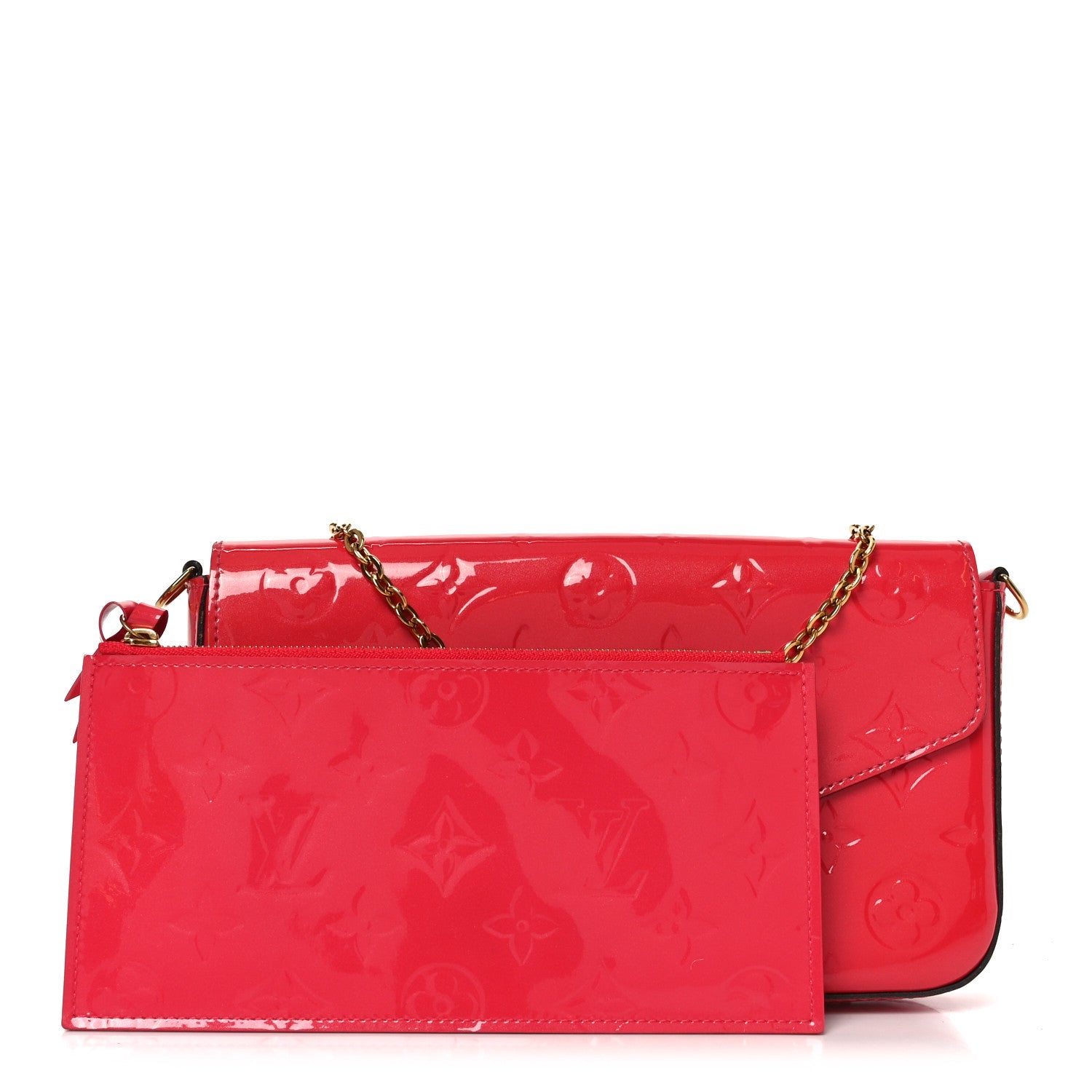 Louis Vuitton Vernis Felicie Pochette Chain Wallet Hot Pink