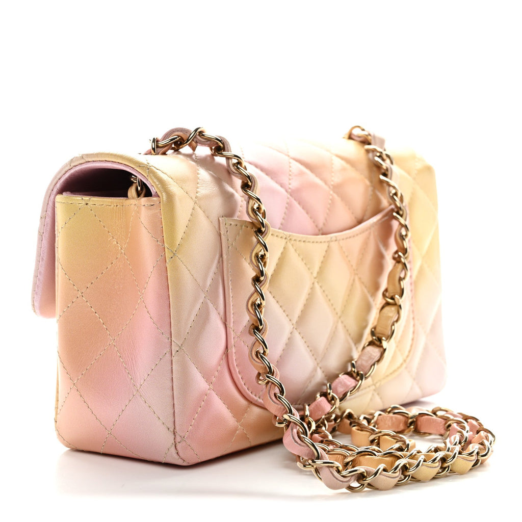 Chanel Lambskin Quilted Tie Dye Ombre Mini Rectangular Flap Yellow Multicolor