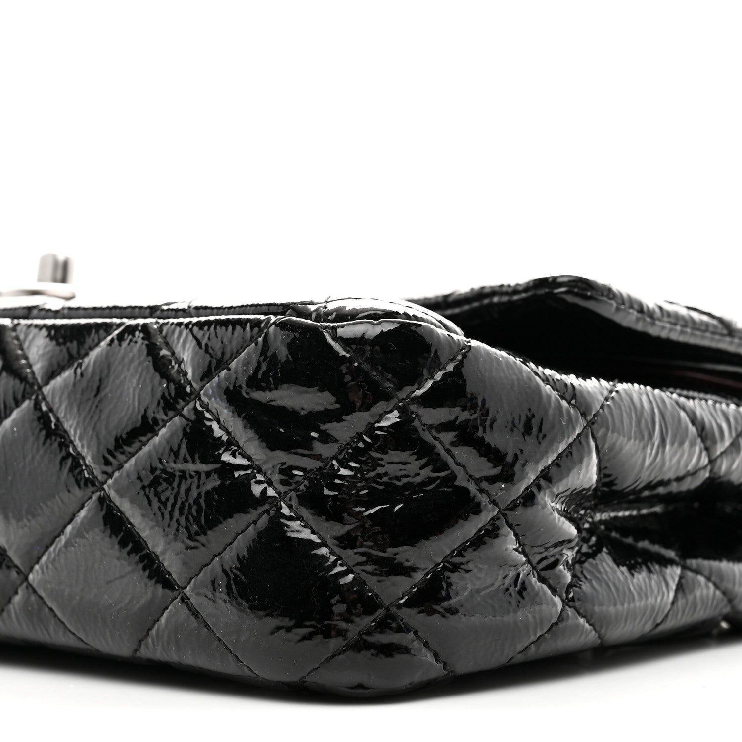 Chanel Distressed Patent Quilted Medium Double Flap Black