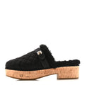 Chanel Suede Calfskin Shearling Turn Lock Clogs 41 Black