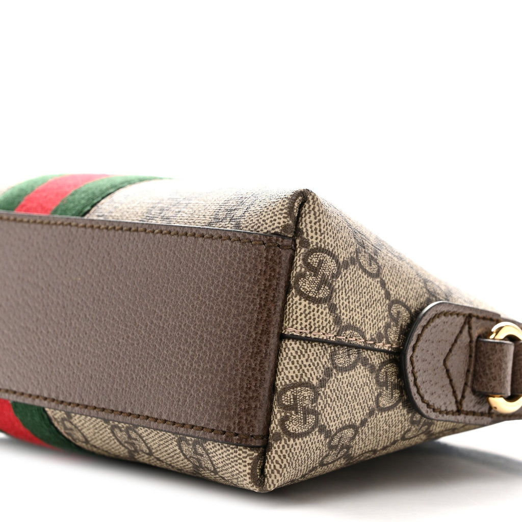 Gucci GG Supreme Monogram Textured Dollar Calfskin Web Small Ophidia Dome Shoulder Bag Beige Ebony New Acero