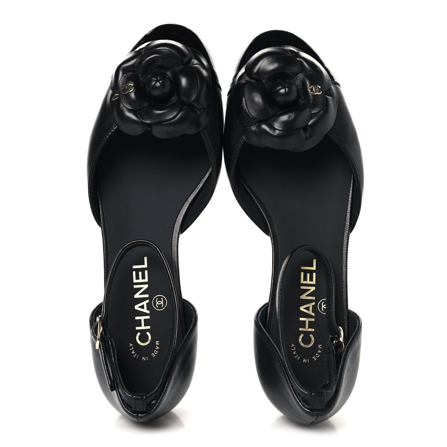 Lambskin Patent Calfskin Cap Toe Camellia Mary Jane Flats 37.5 Black