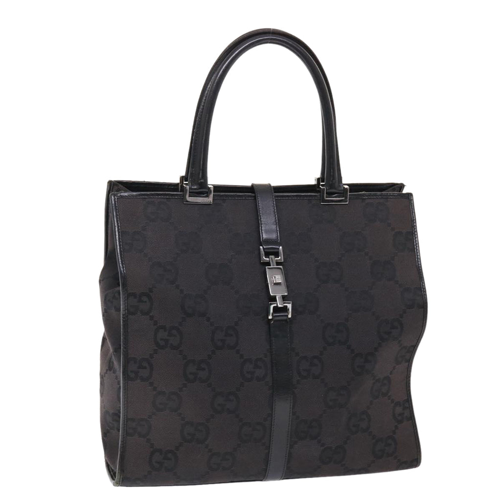 GUCCI GG Canvas Jackie Tote Bag Leather Black 00210643444  49600