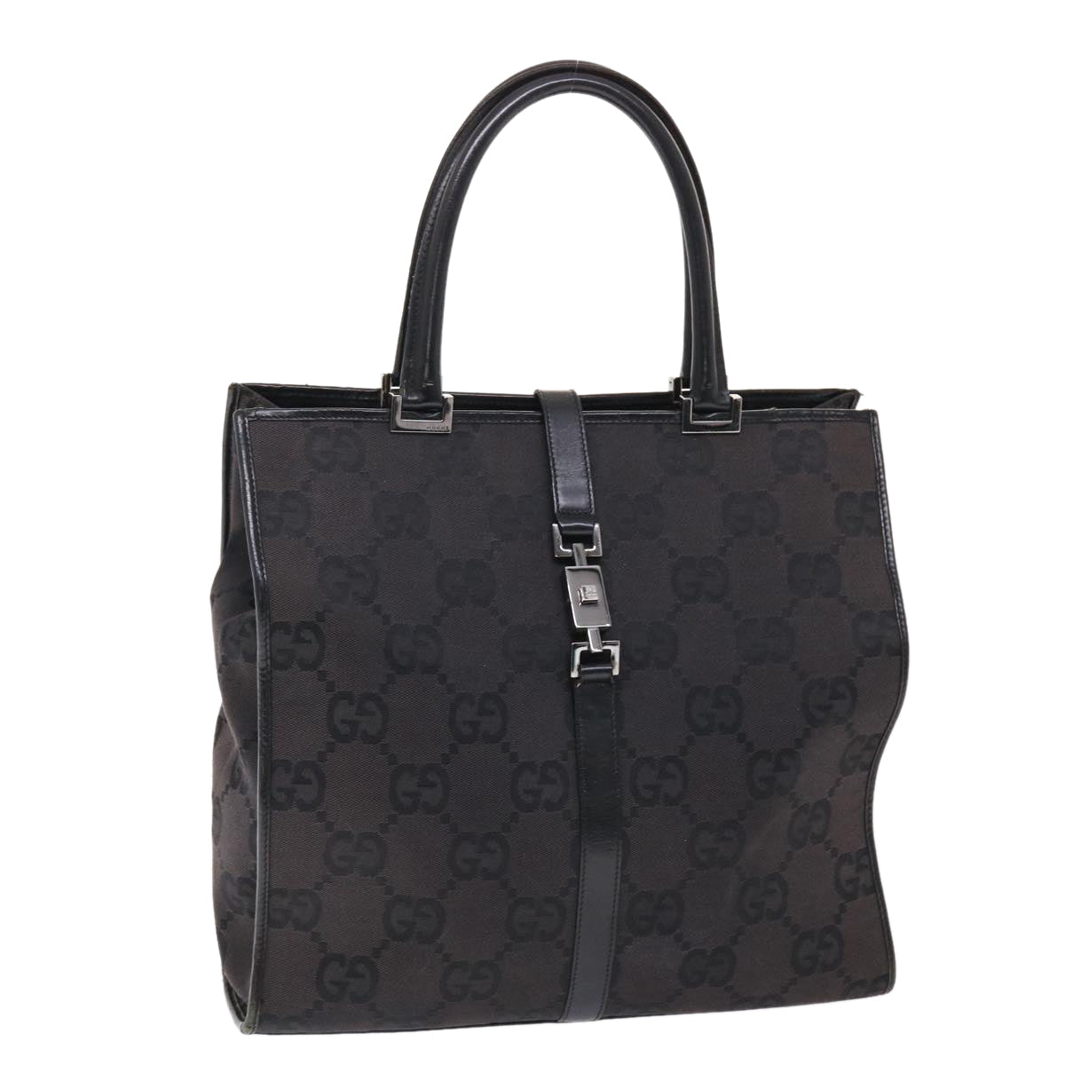 GUCCI GG Canvas Jackie Tote Bag Leather Black 00210643444  49600