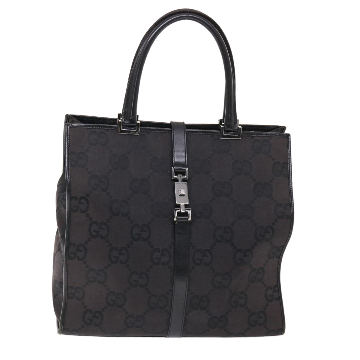 GUCCI GG Canvas Jackie Tote Bag Leather Black 00210643444  49600