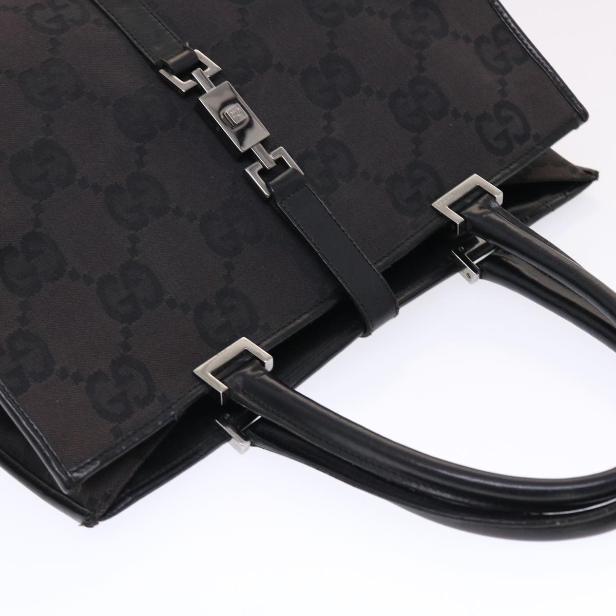 GUCCI GG Canvas Jackie Tote Bag Leather Black 00210643444  49600