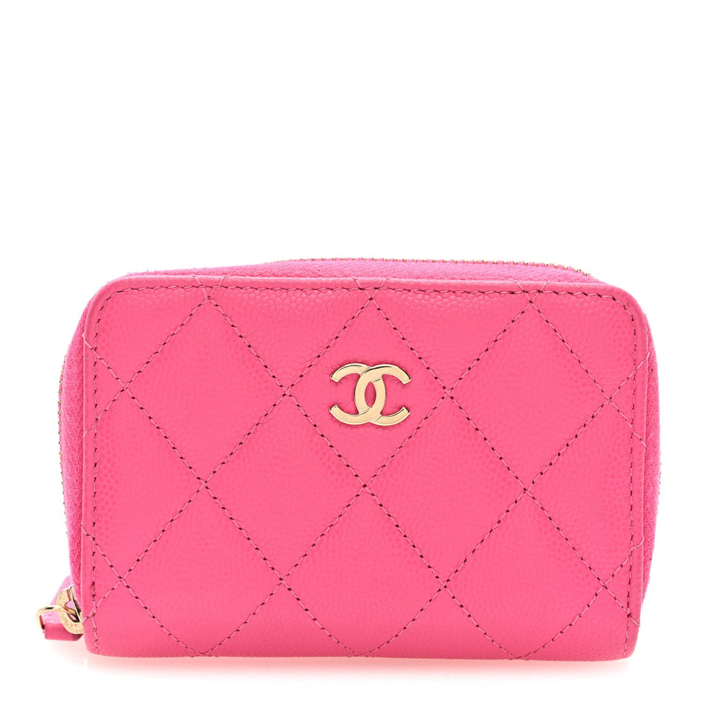 Caviar Quilted Zip Around Coin Purse Pink