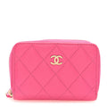 Caviar Quilted Zip Around Coin Purse Pink