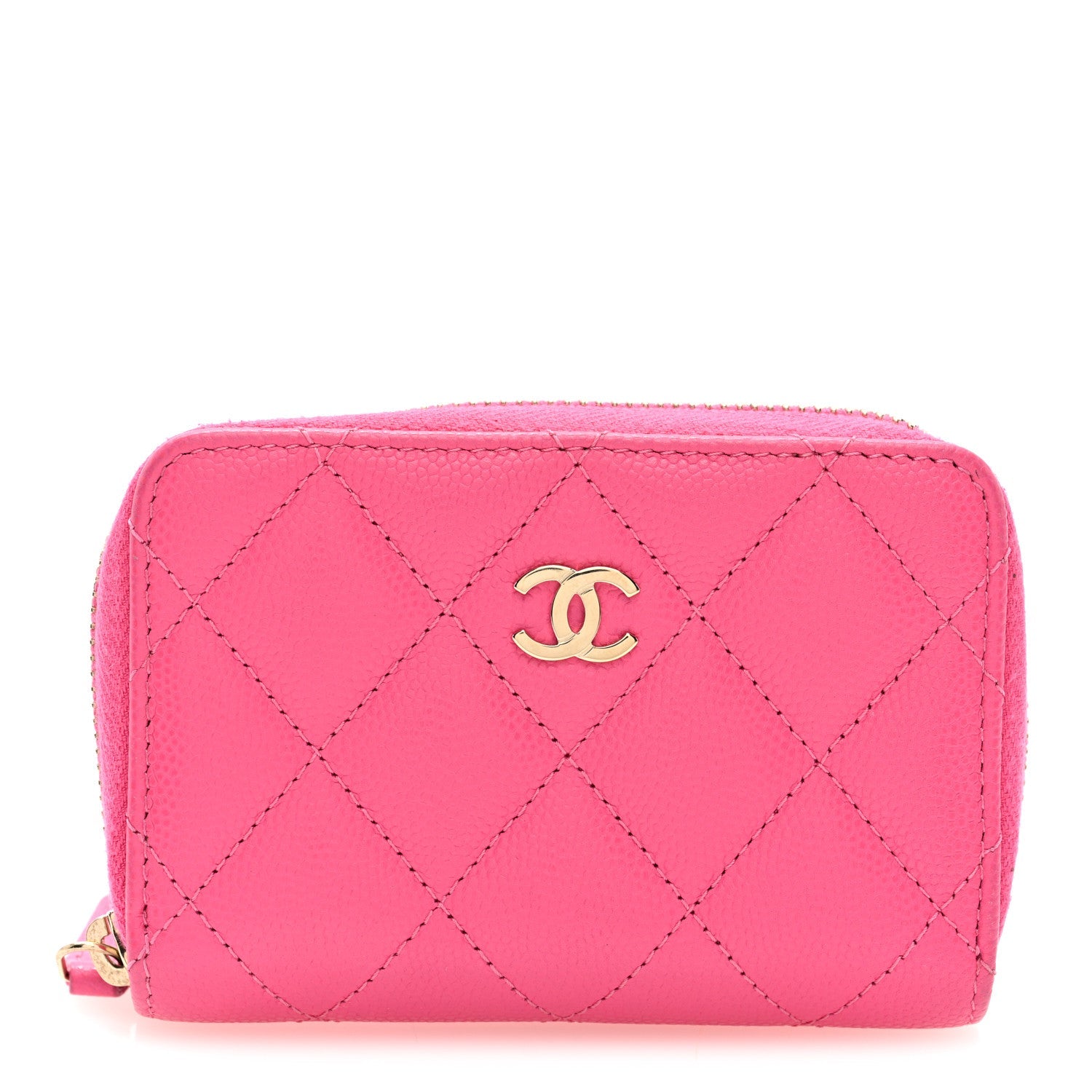 Caviar Quilted Zip Around Coin Purse Pink