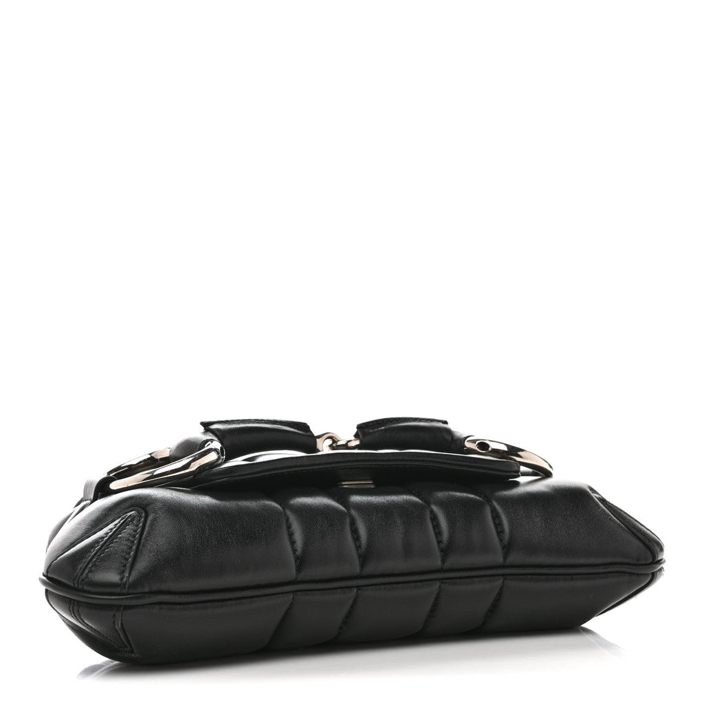 Gucci Nappa Vertical Matelasse Small Maxi Horsebit Chain Shoulder Bag Black