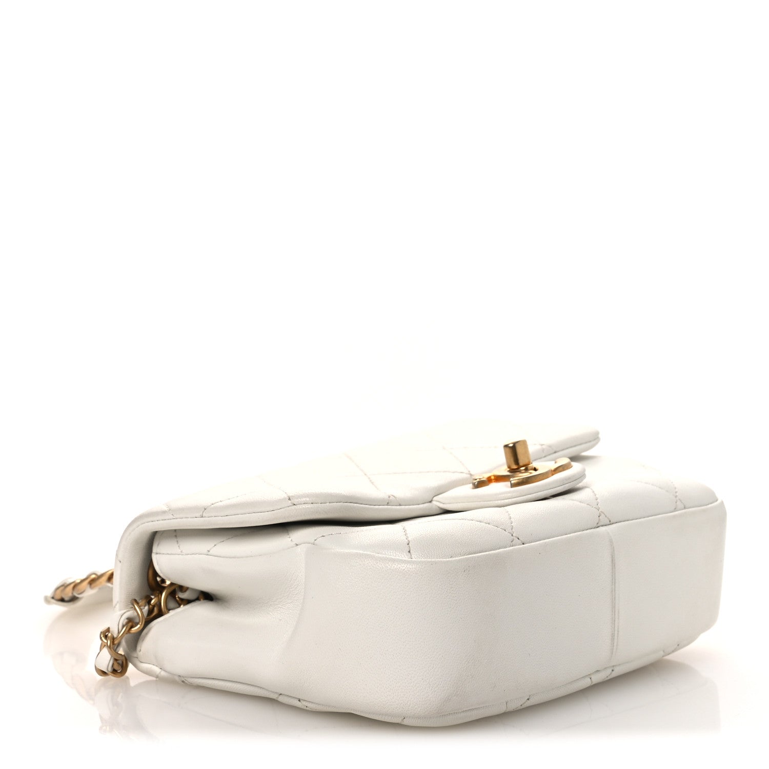 Chanel Lambskin Quilted Small Circular Handle Bag White
