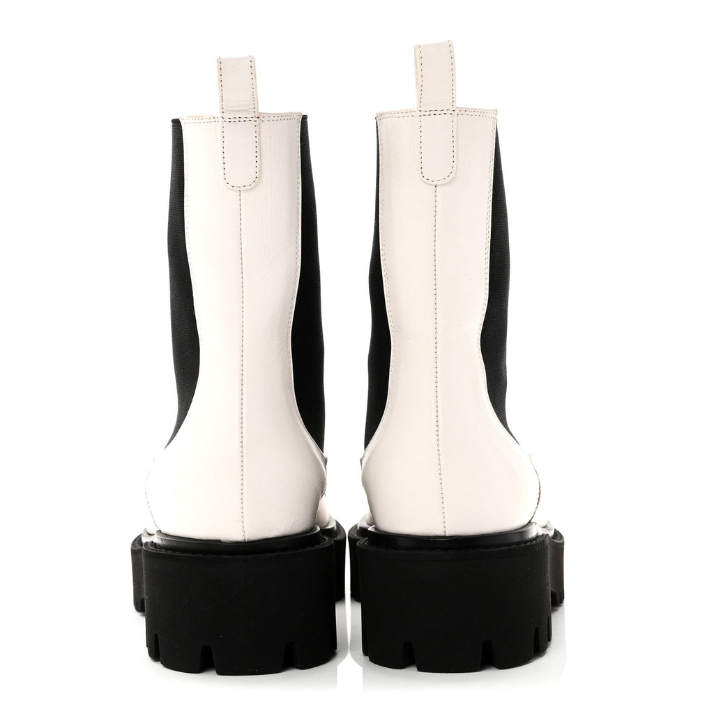 Patent Calfskin Cap Toe CC Ankle Boots 39 White Black