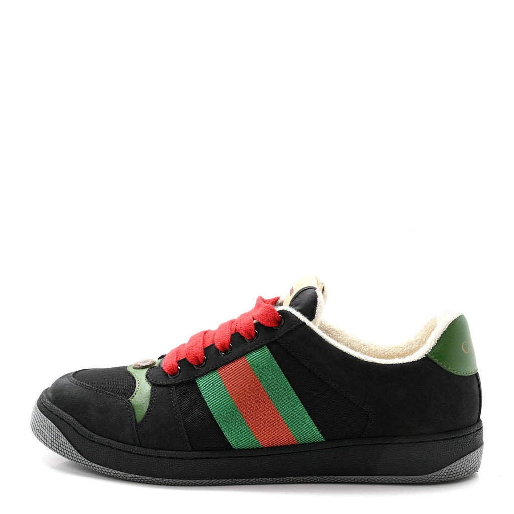 Gucci Calfskin Nylon GG Monogram Calfskin Web Mens Screener Sneakers 8 Black