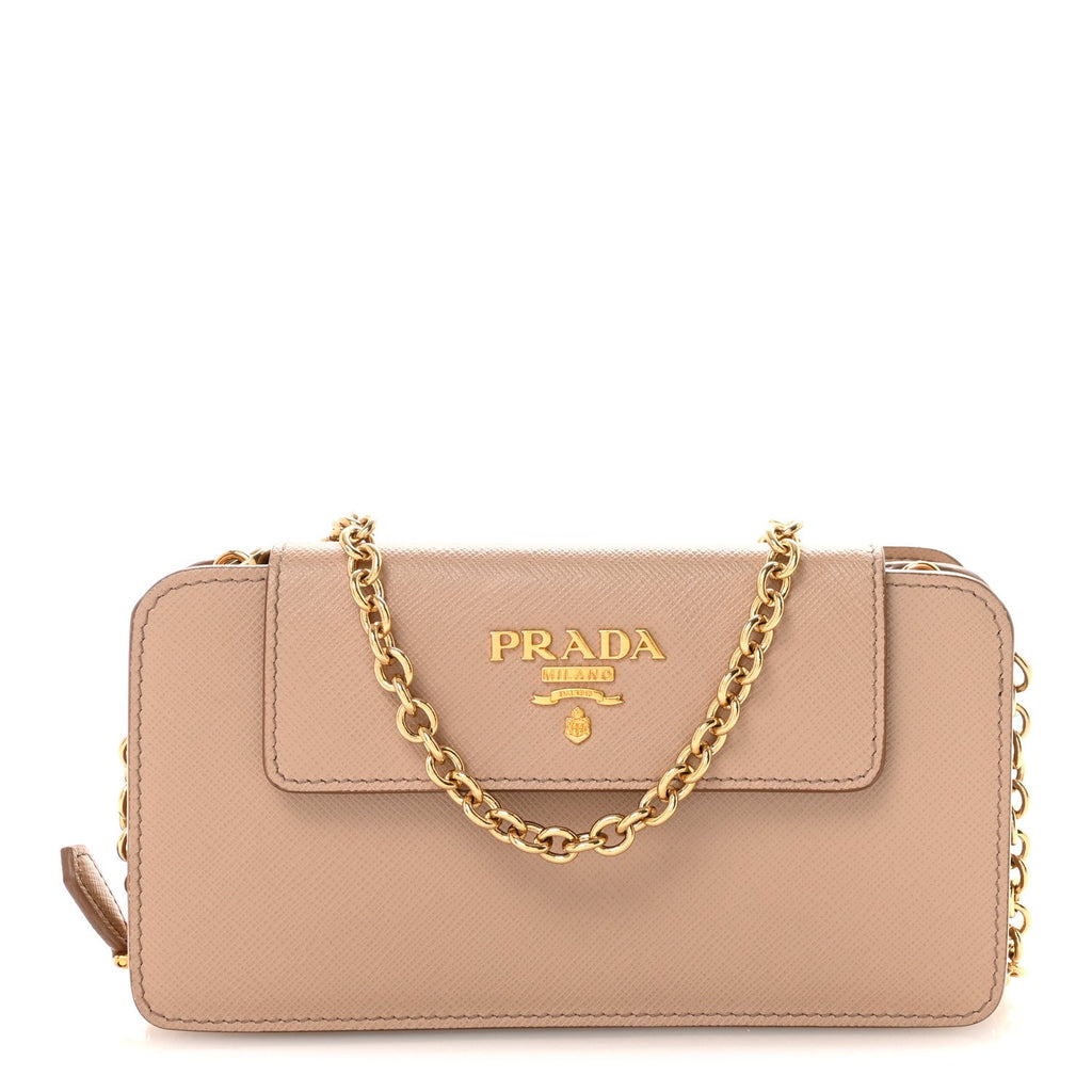 Prada Saffiano Chain Wallet Cammeo
