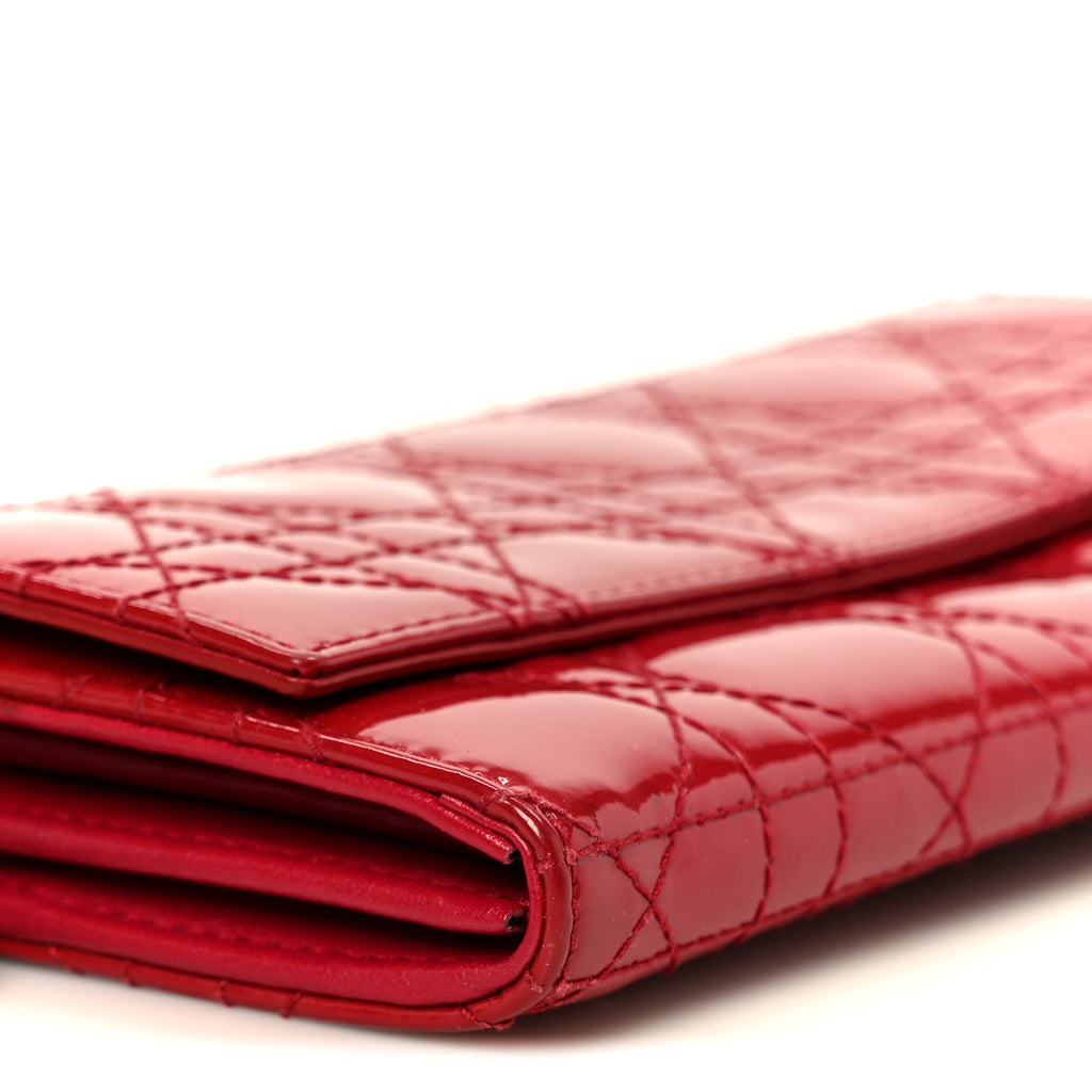 Christian Dior Patent Cannage Lady Dior Rendezvous Wallet On Chain Red