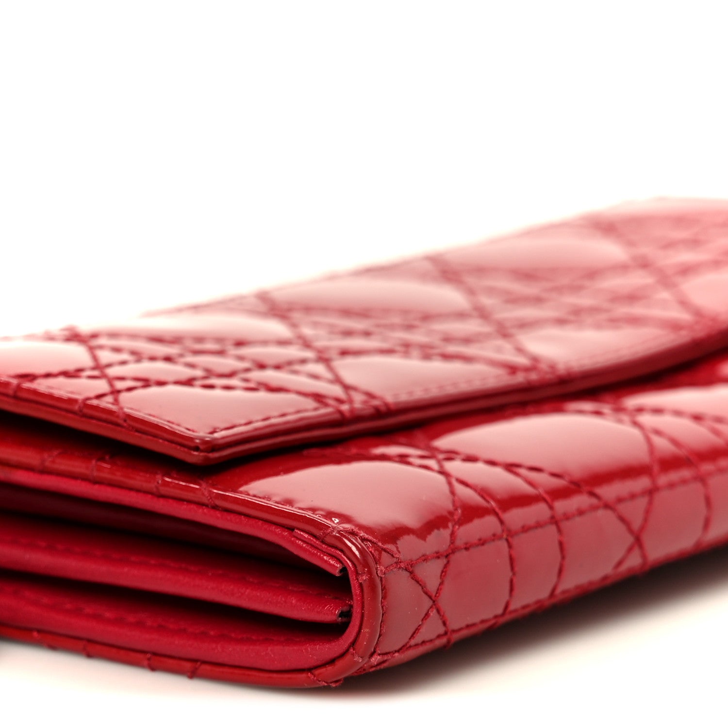 Christian Dior Patent Cannage Lady Dior Rendezvous Wallet On Chain Red