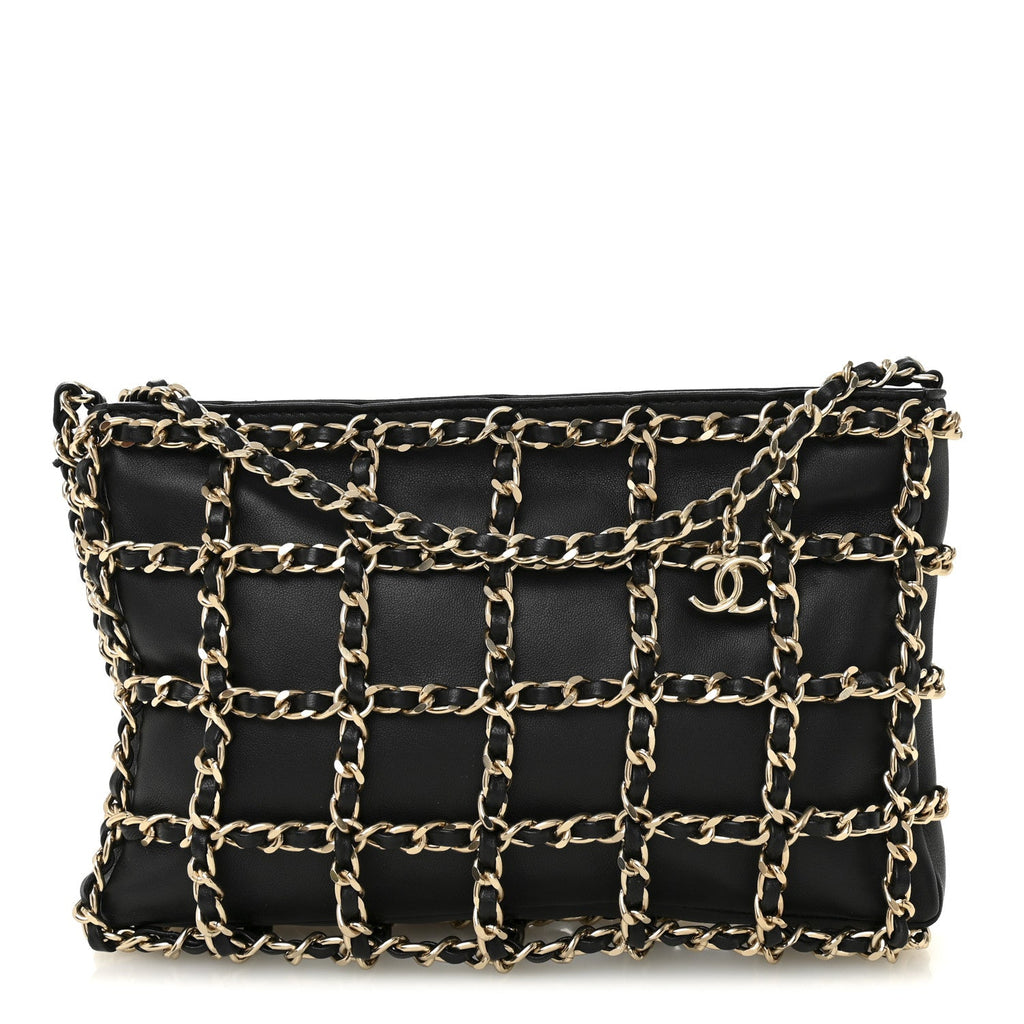 Chanel Lambskin Chain Frame Shoulder Bag Black