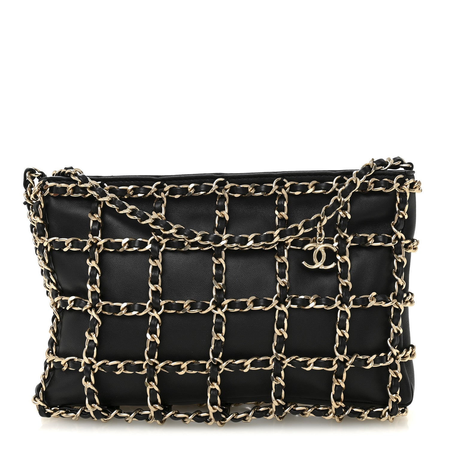 Chanel Lambskin Chain Frame Shoulder Bag Black